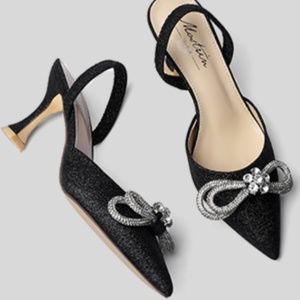 Amazon Mostrin Black Sparkly Party Heels Rhinestone Bow 40 NEW